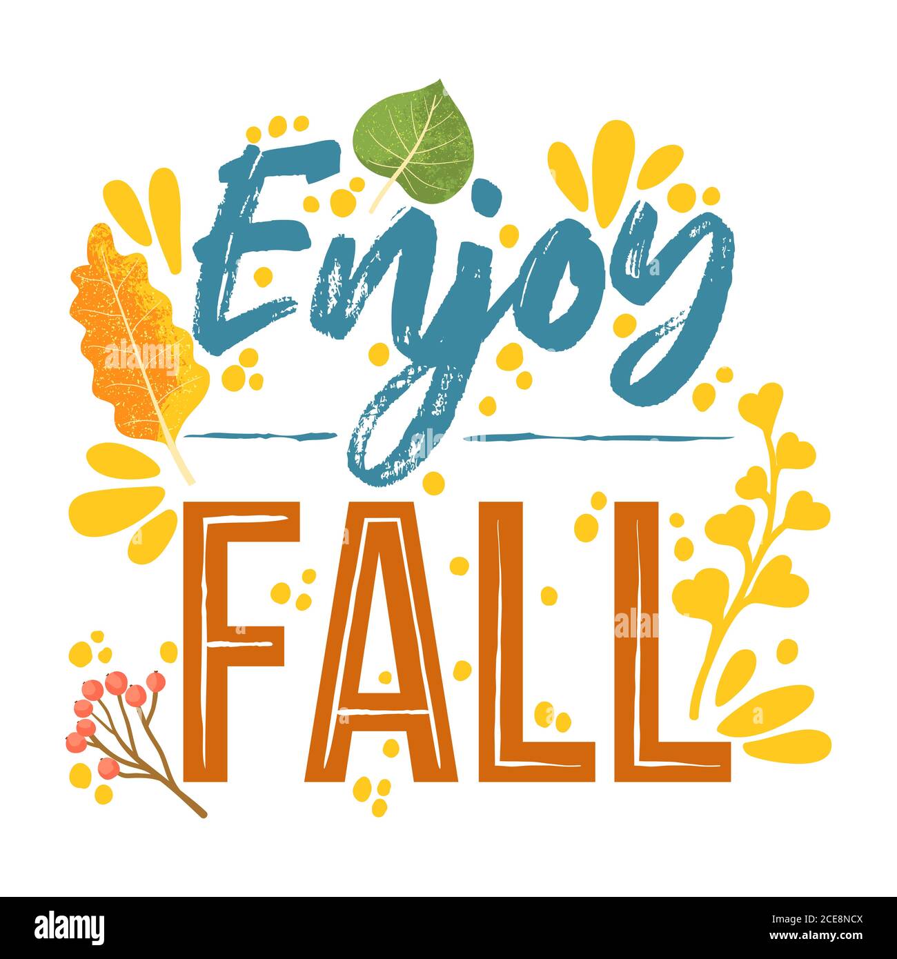 Genießen Sie Herbst - Herbst Typografie Zitate mit Herbst Elemente. Vektor-Zitate mit Herbstblättern, Zweig und Beeren. Isoliert auf weißem Hintergrund. Stock Vektor