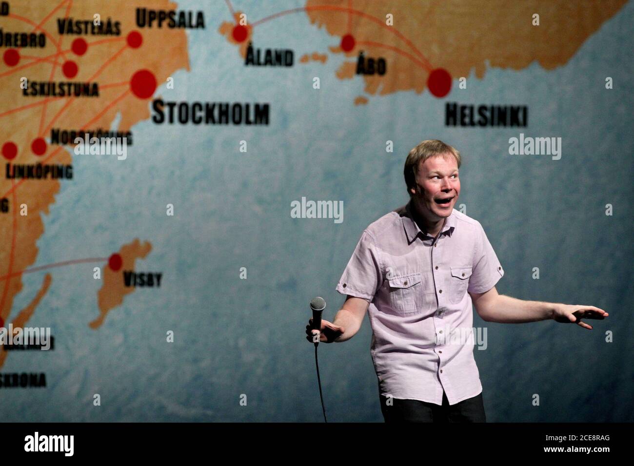 Komiker Johan Glans während seiner Welttournee durch Skandinavien. Foto Jeppe Gustafsson Stockfoto