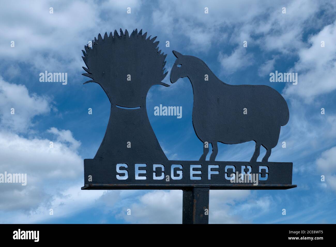 Schild für das Norfolk Dorf Sedgeford. Stockfoto
