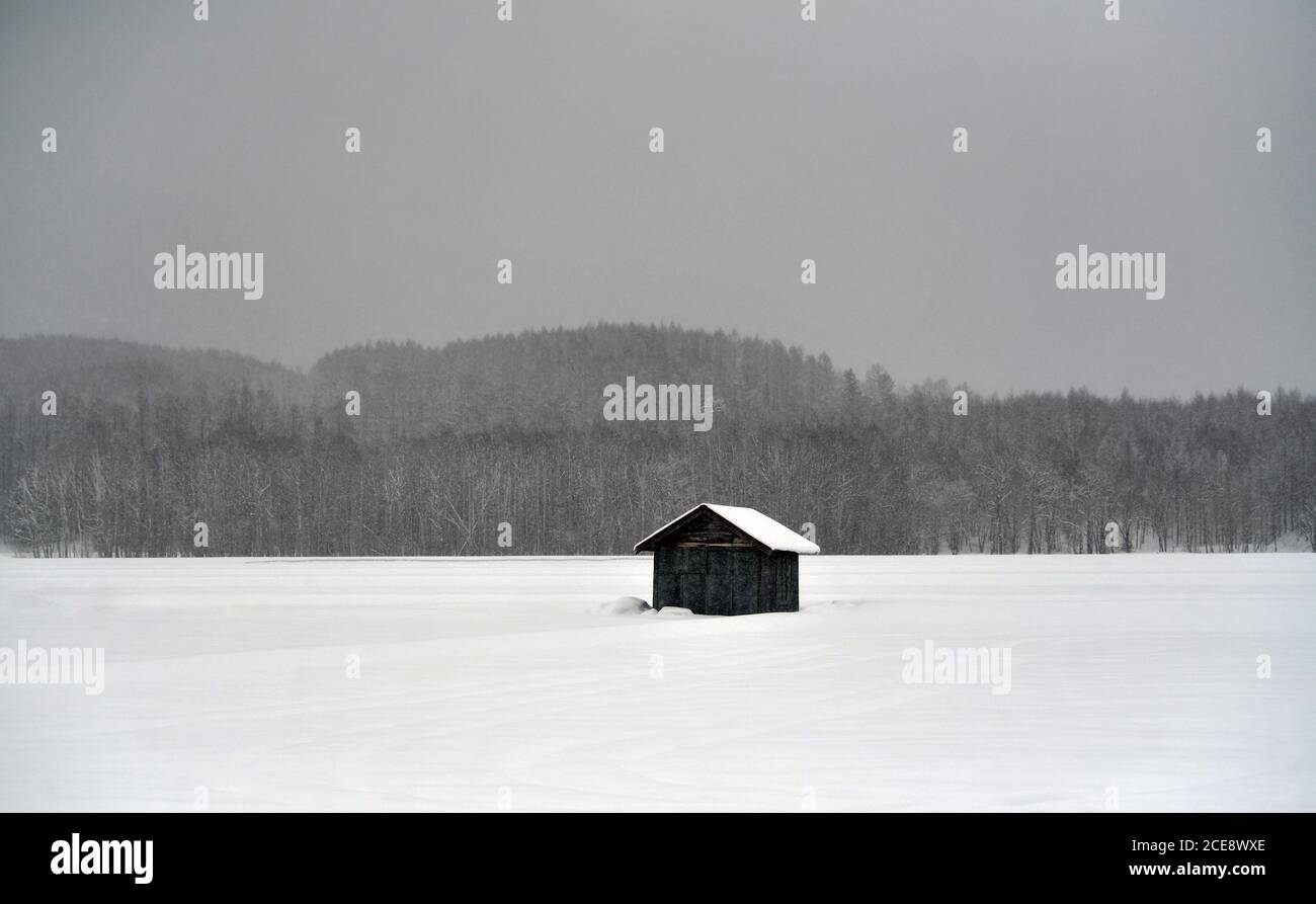 Ferienhaus im Schnee Stockfoto