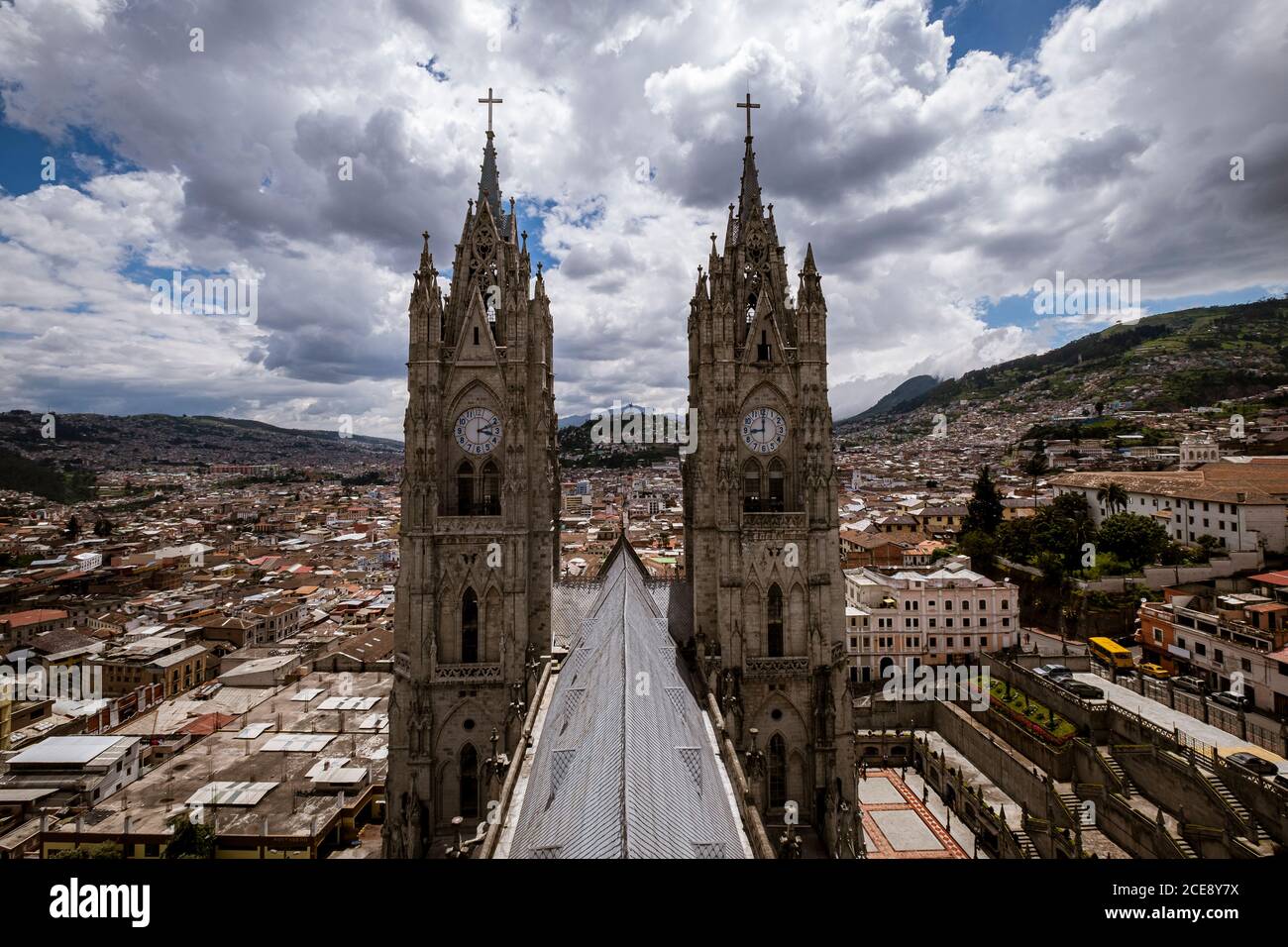 Basilica del Voto National im Stadtzentrum von Quito. Stockfoto