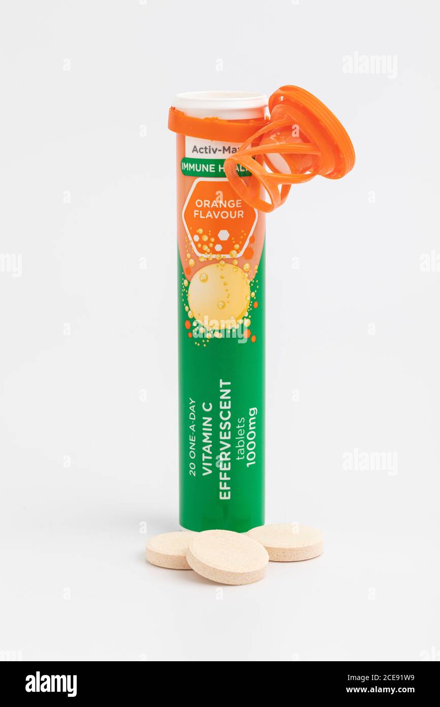 Orange Geschmack Vitamin C Brausetabletten. Stockfoto