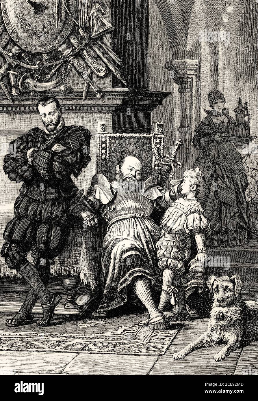 Götz und sein Sohn Charles, Szene aus Götz von Berlichingen, Drama von Johann Wolfgang von Goethe Stockfoto