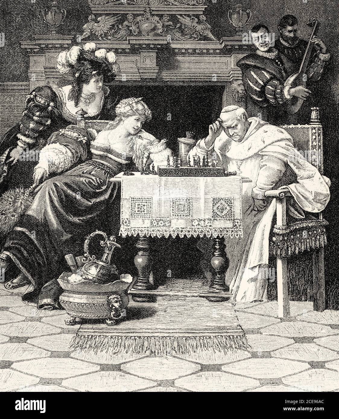 II. AKT, SZENE I., Bamberg, der Bischof und Adelaide, Szene aus Götz von Berlichingen, Drama von Johann Wolfgang von Goethe Stockfoto