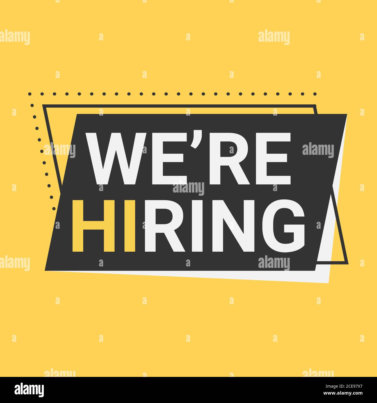 Wir stellen ein. Creative Flat Vector Illustration, HR Company Logo auf gelbem Hintergrund Stock Vektor