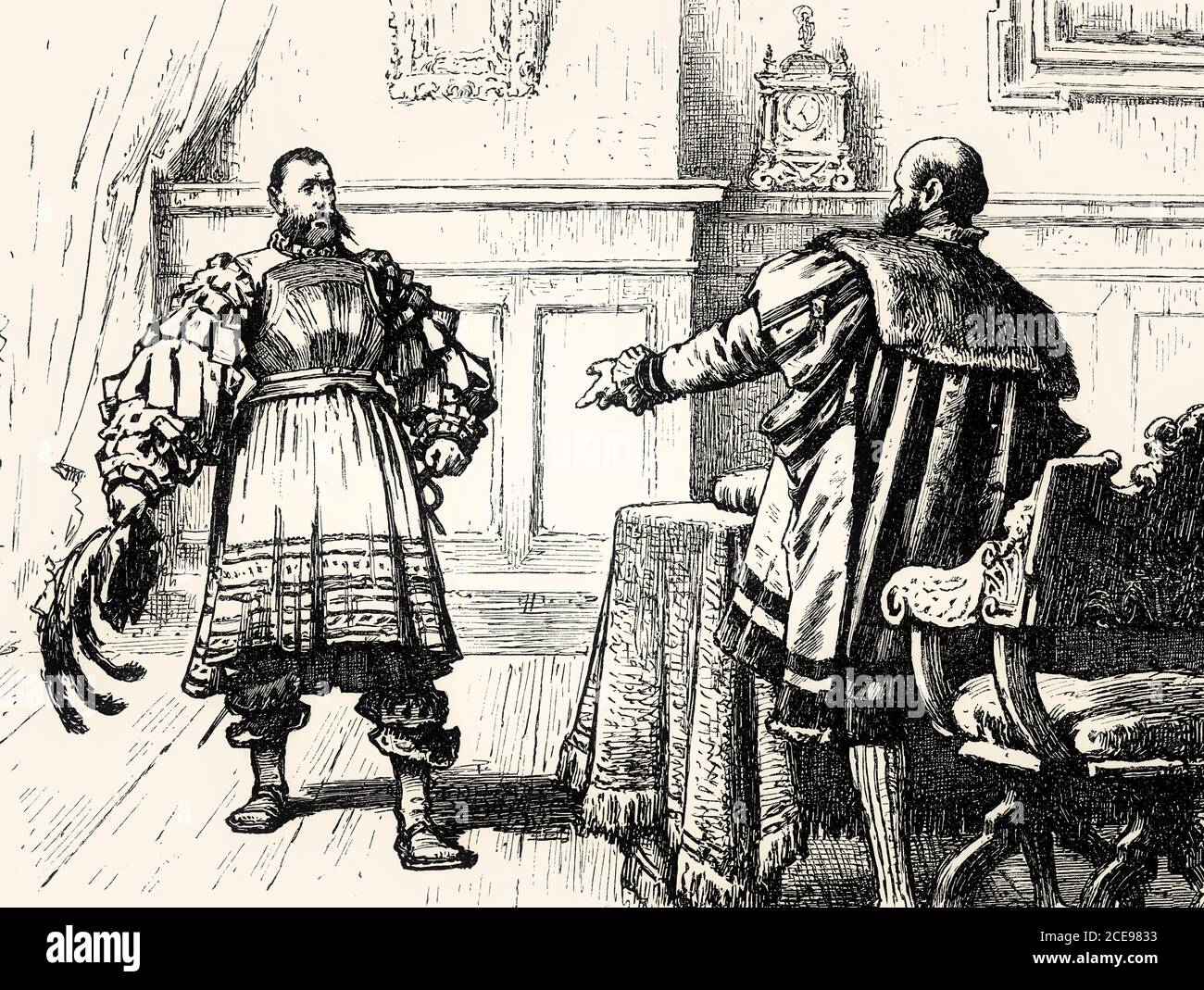 III. AKT, VII. SZENE, zwei imperialistische Troopers treffen Götz, Szene aus Götz von Berlichingen von Johann Wolfgang von Goethe Stockfoto