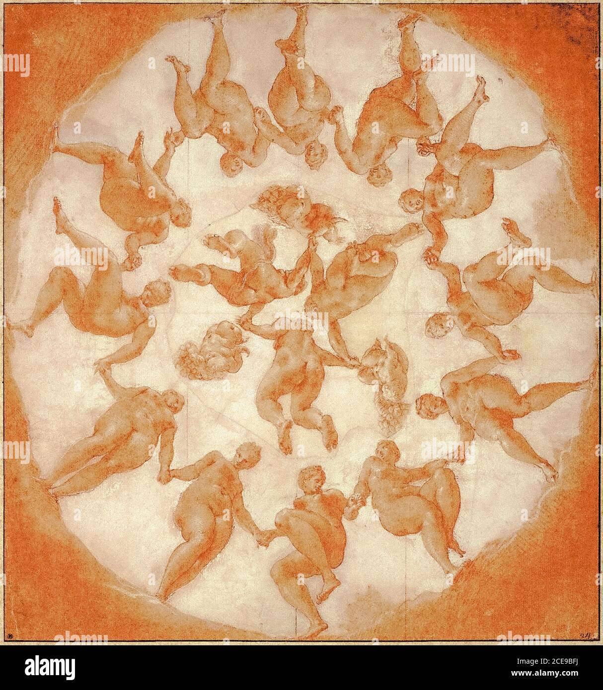 Der Tanz der Stunden und drei Putti , Füllhorn. Füllhorn, Primaticcio Francesco (1504-1570) Stockfoto