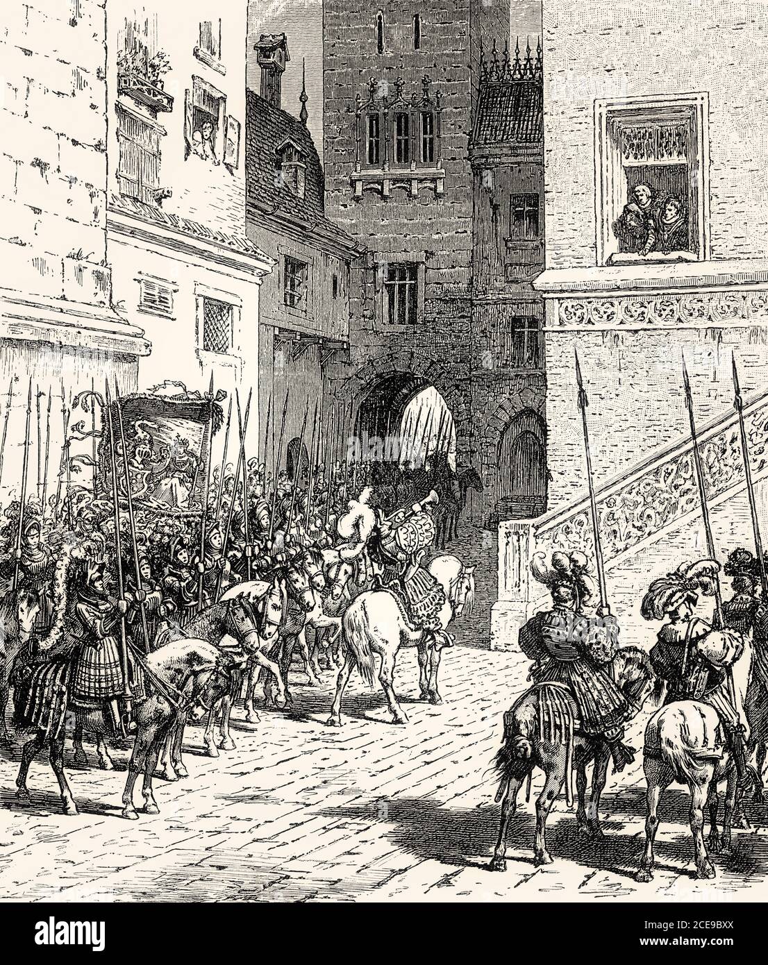 IV. AKT, Sickingens Truppen in Heilbronn, Szene aus Götz von Berlichingen von Johann Wolfgang von Goethe Stockfoto