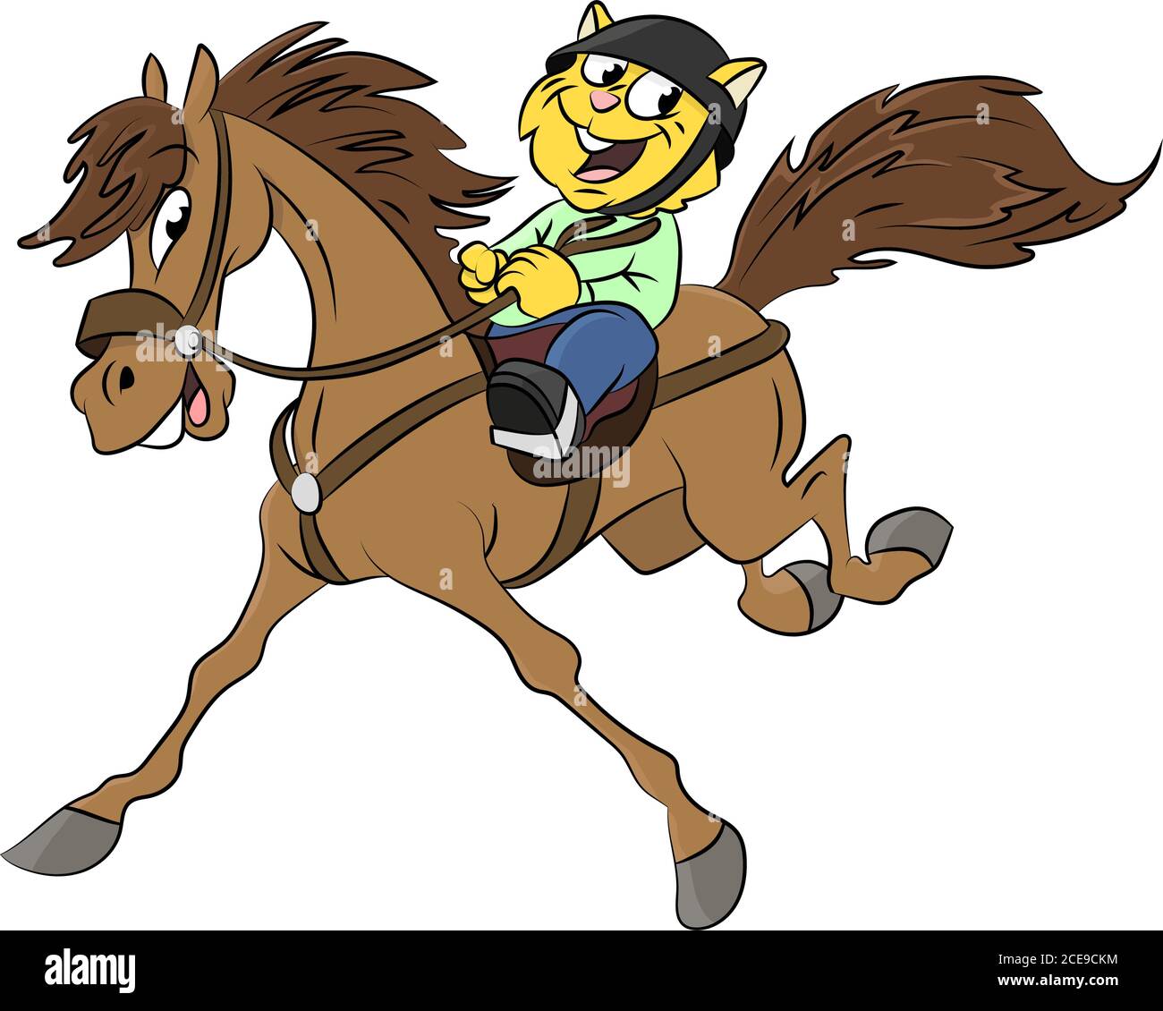Cartoon Katze Reiten ein Pferd Vektor Illustration Stock Vektor