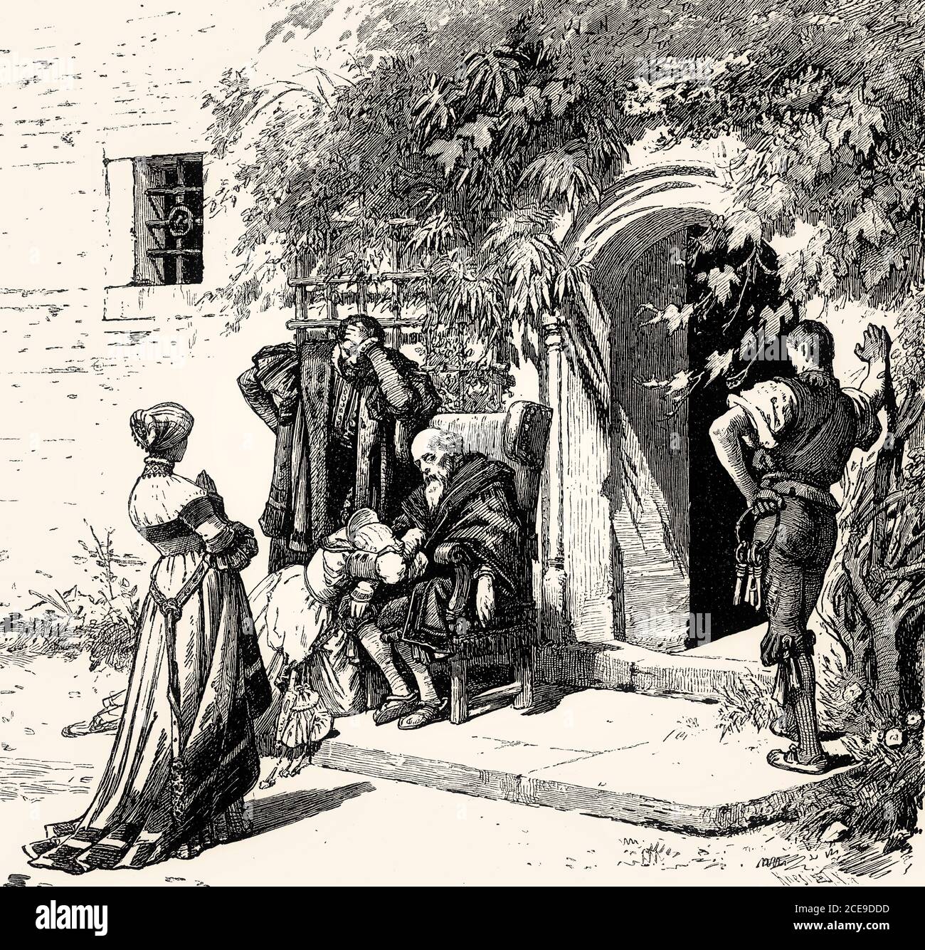 AKT V., SZENE XIII., das Gefängnis Heilbronn, Goetz und Elisabeth, Szene aus Götz von Berlichingen von Johann Wolfgang von Goethe Stockfoto