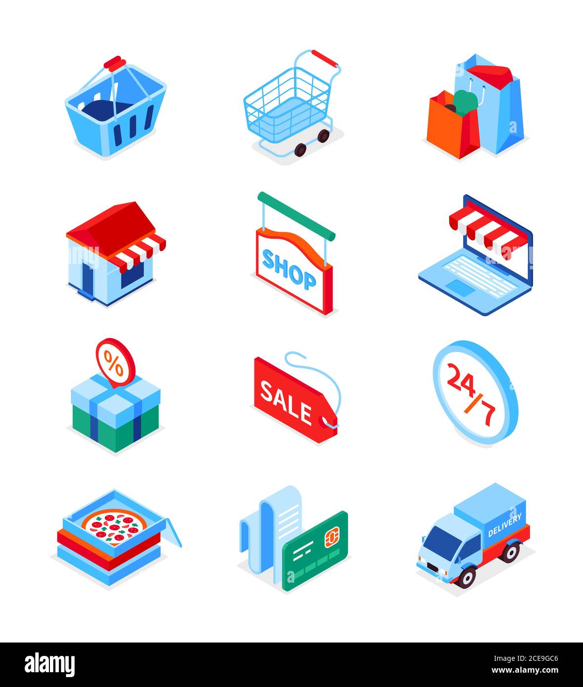 Online-Shopping und Lieferung - moderne isometrische Icons Set Stock Vektor