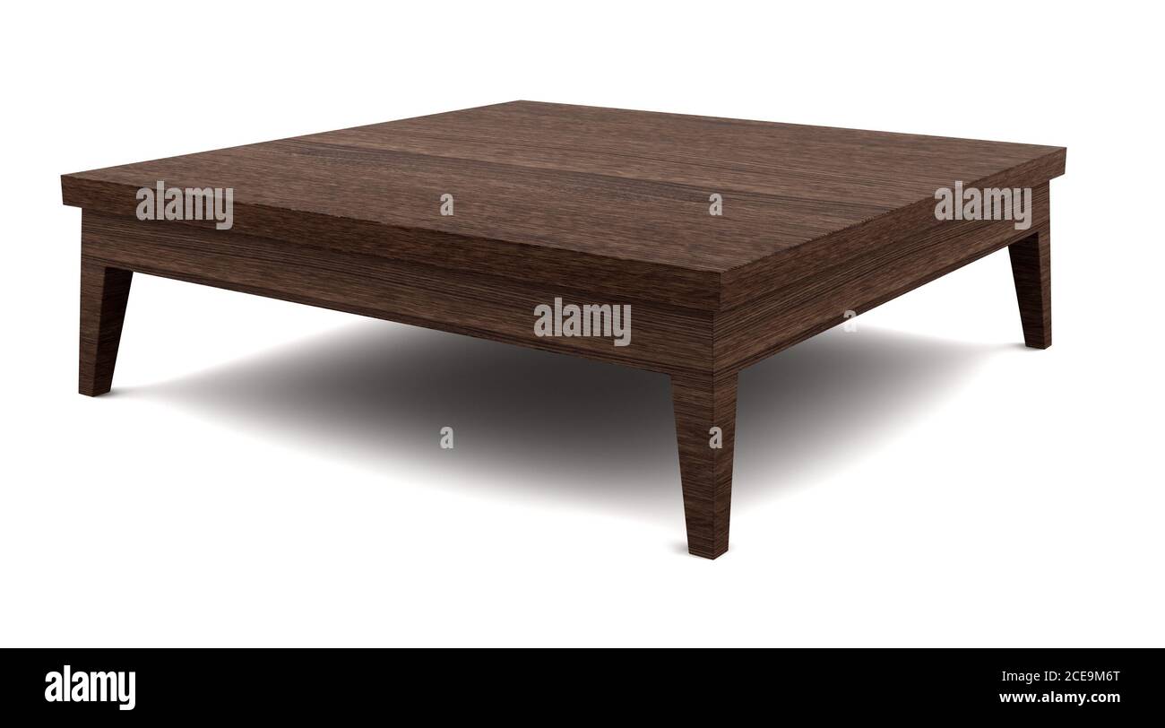 moderne braune Holztisch isoliert auf weiss Stockfoto