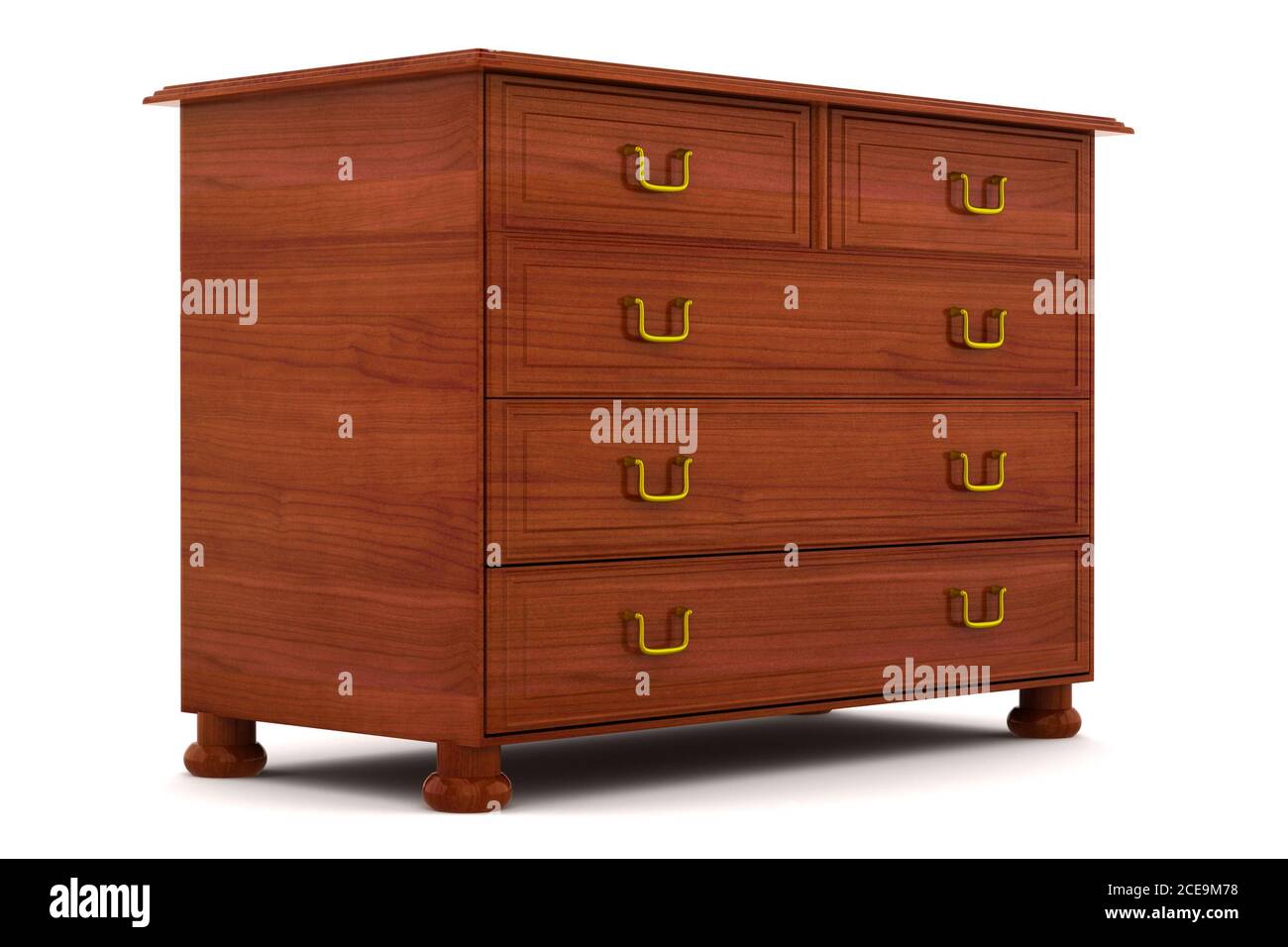 hölzerne Kommode isoliert auf weiss Stockfoto