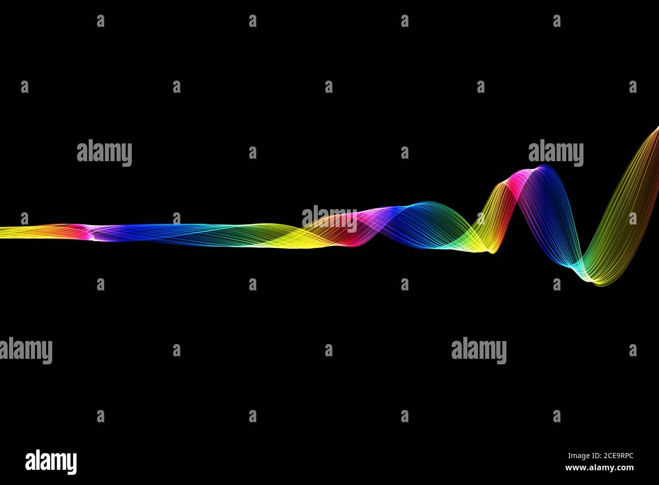 Abstrakte farbenfrohe raibow wellig Rauch Flamme über schwarzen Hintergrund Stockfoto