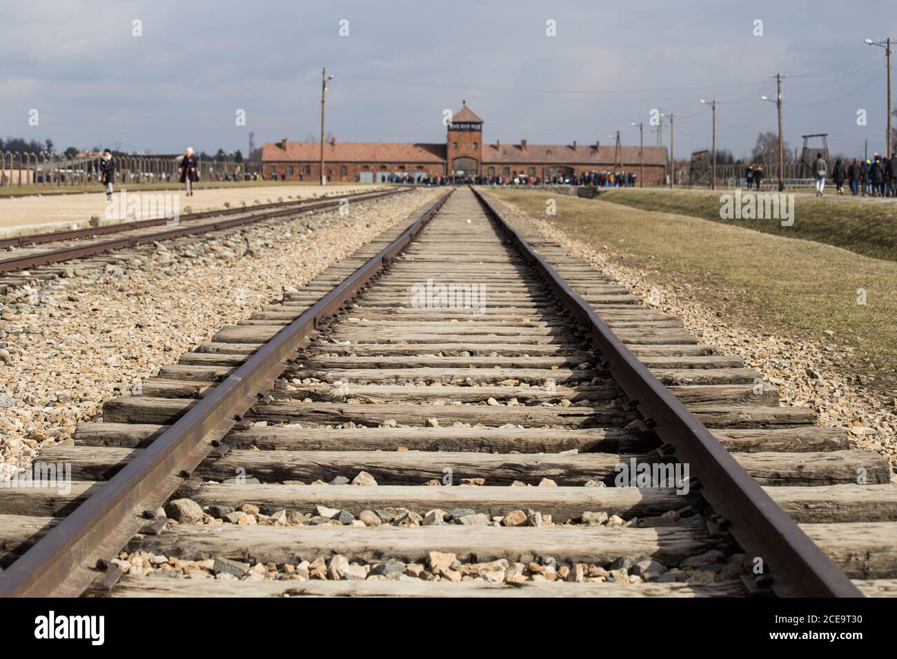 Der Eingang zum Konzentrationslager Auschwitz Birkenau KZ Polen März 12, 2019 Stockfoto