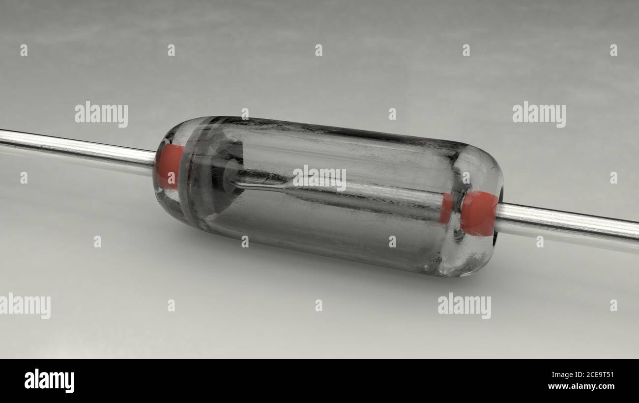 Nahaufnahme Makroelektronische Germaniumdiode auf weißem Hintergrund 3d Abbildung Stockfoto