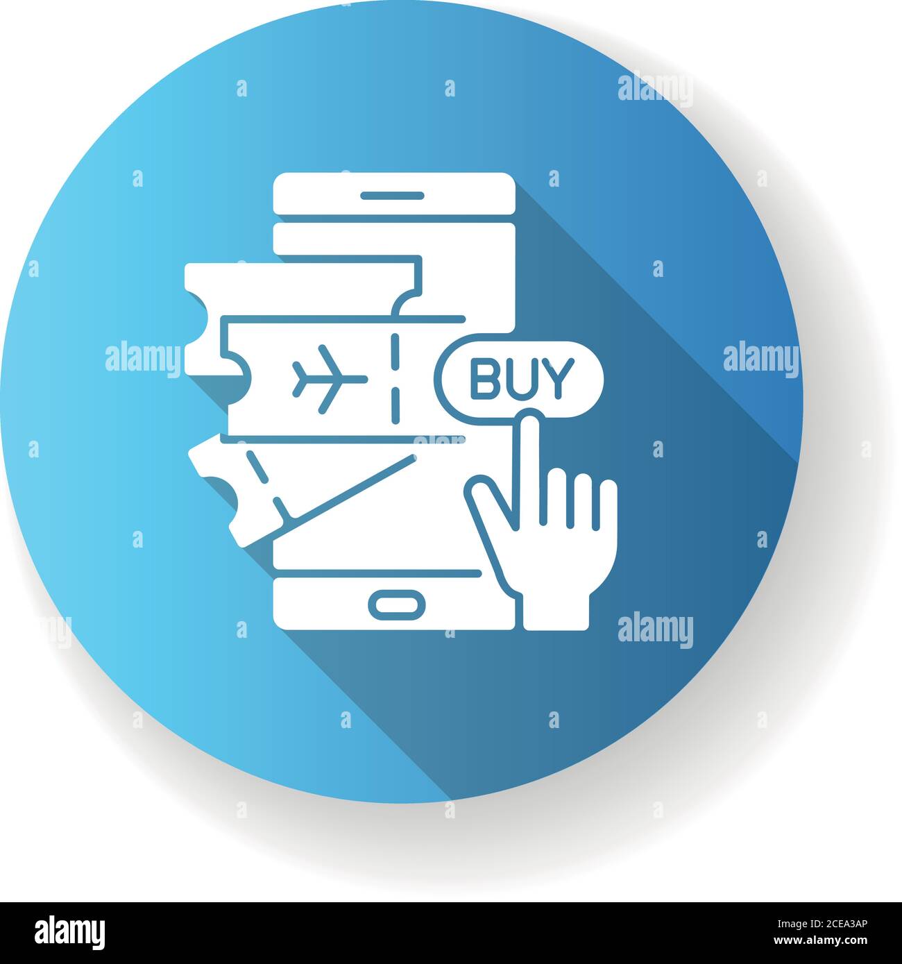 Kaufen Tickets online flaches Design lange Schatten Glyphe Symbol Stock Vektor