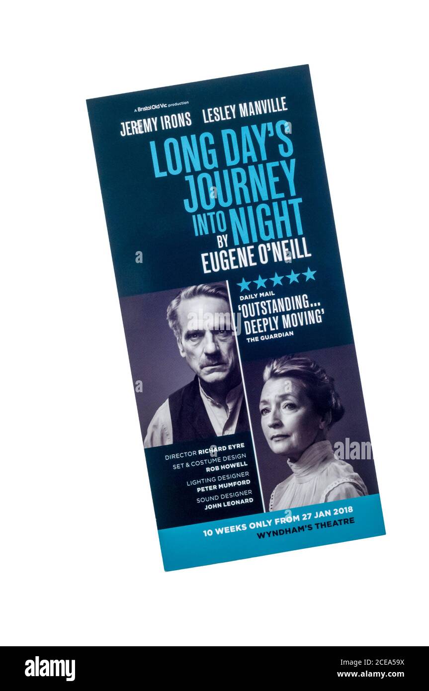 Werbeflyer für die lange Reise in die Nacht von Eugene O'Neill im Wyndham's Theatre, 2018. Stockfoto