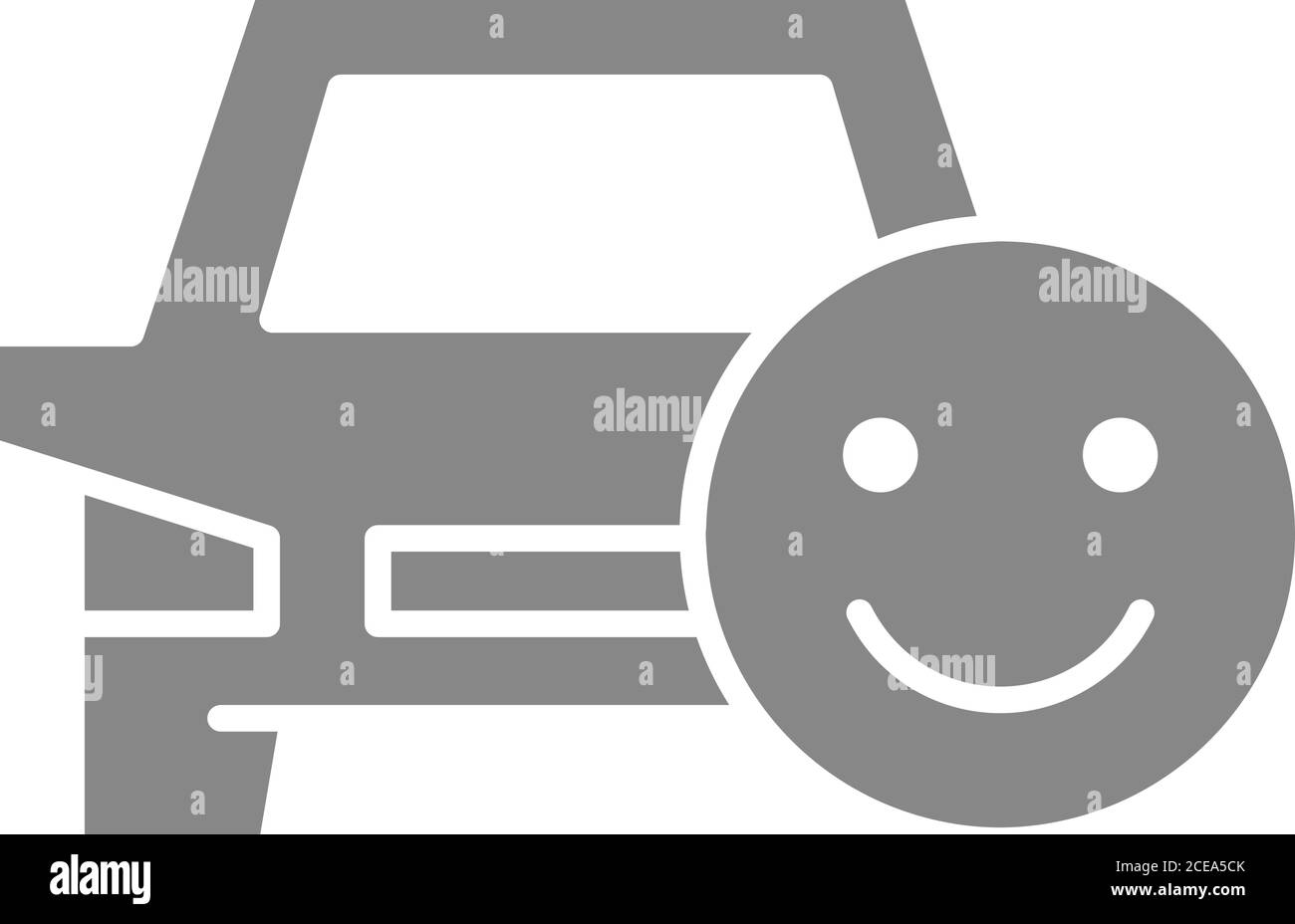 Auto mit glücklichen Gesicht grauen Symbol. Das Symbol für den besten Transportservice. Stock Vektor