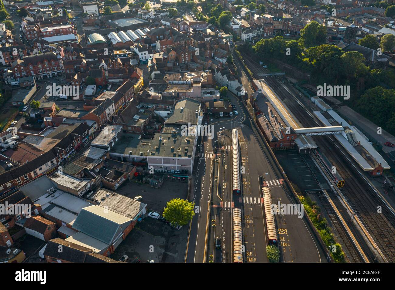 Höhenflug über Wellington Bahnhof in Shropshire, Großbritannien Stockfoto