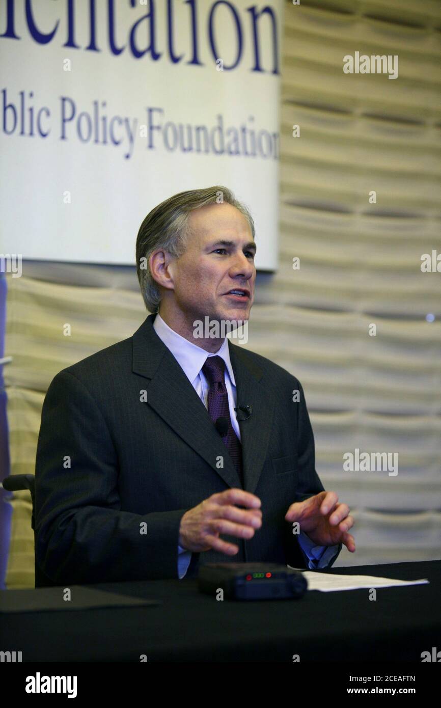 Austin, TX 10. Januar 2008: Der texanische Generalanwalt Greg Abbot spricht bei einem Mittagessen der Texas Public Policy Foundation in Austin. ©Bob Daemmrich Stockfoto