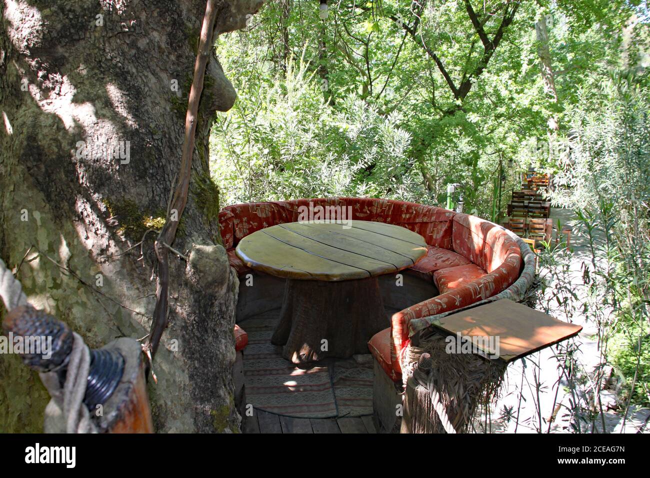 Ein Tisch in den Bäumen in einem ungewöhnlichen aufgestellt Restaurant in der Türkei Stockfoto