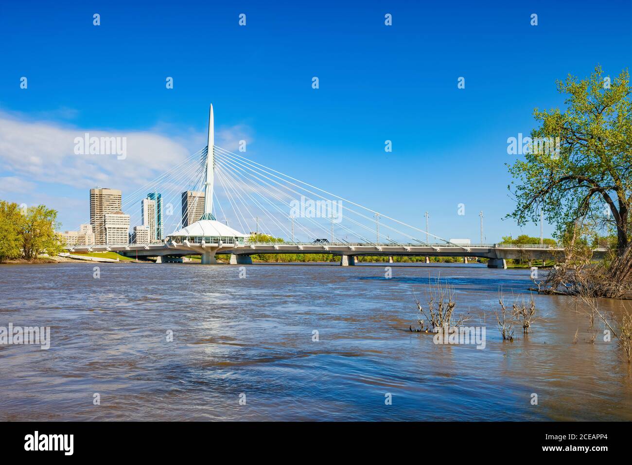 Provencher Bridge und Skyline der Innenstadt von Winnipeg Manitoba Canada Stockfoto