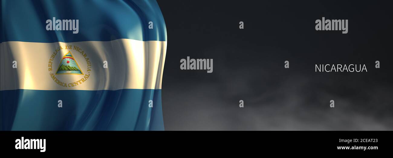 Nicaragua Flagge mit dunklem Hintergrund. 3d-Rendering von amerikanischen Ländern Flagge. Stockfoto