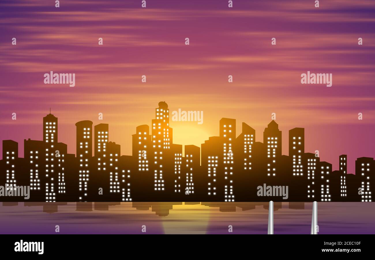 Blick auf den Swimmingpool im Freien auf dem hohen Gebäude Nacht Stock Vektor