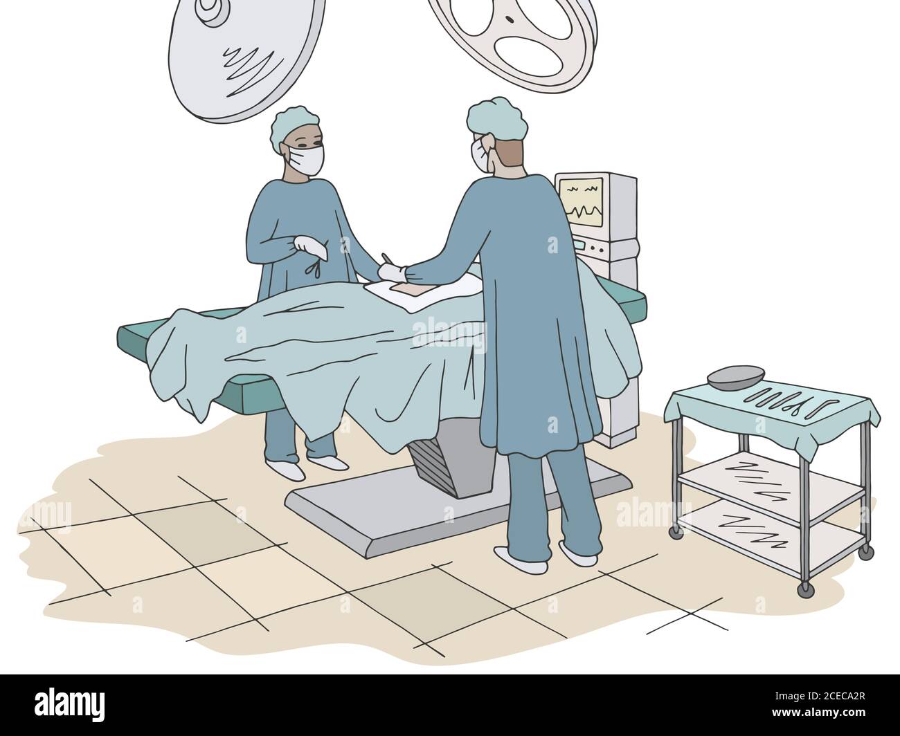 Operationssaal Grafik Farbe Innenraum Skizze Illustration Vektor
