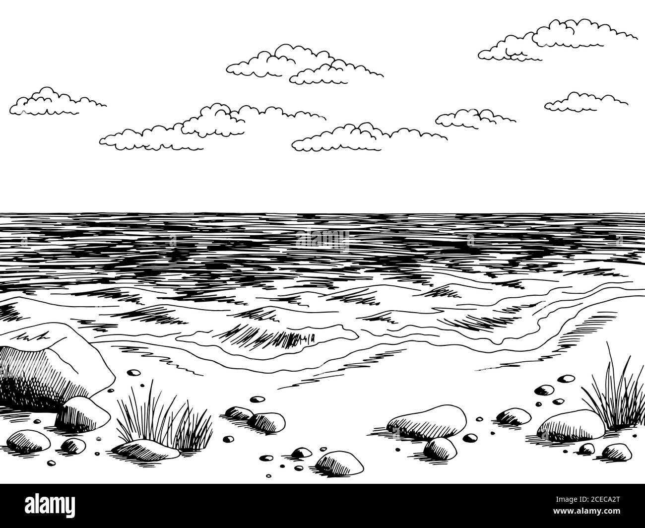 Bilder Meer Und Strand Schwarz Weiß Meer Küste Grafik Strand schwarz weiß Landschaft Skizze Illustration