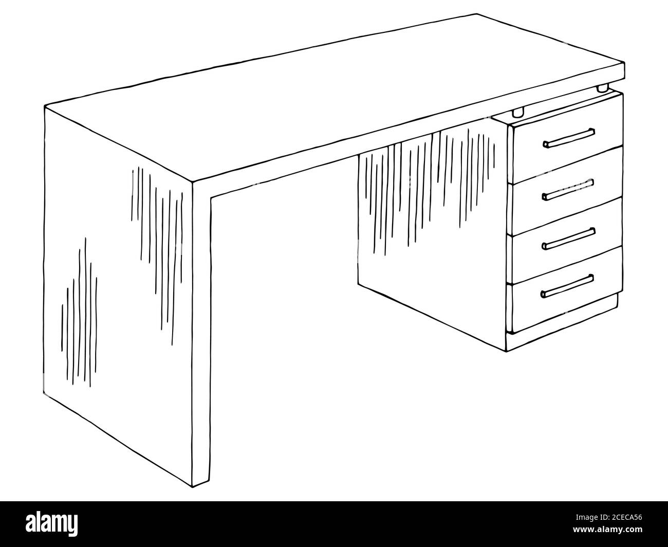 Büro Tisch Grafik schwarz weiß isoliert Möbel Skizze Illustration Vektor Stock Vektor