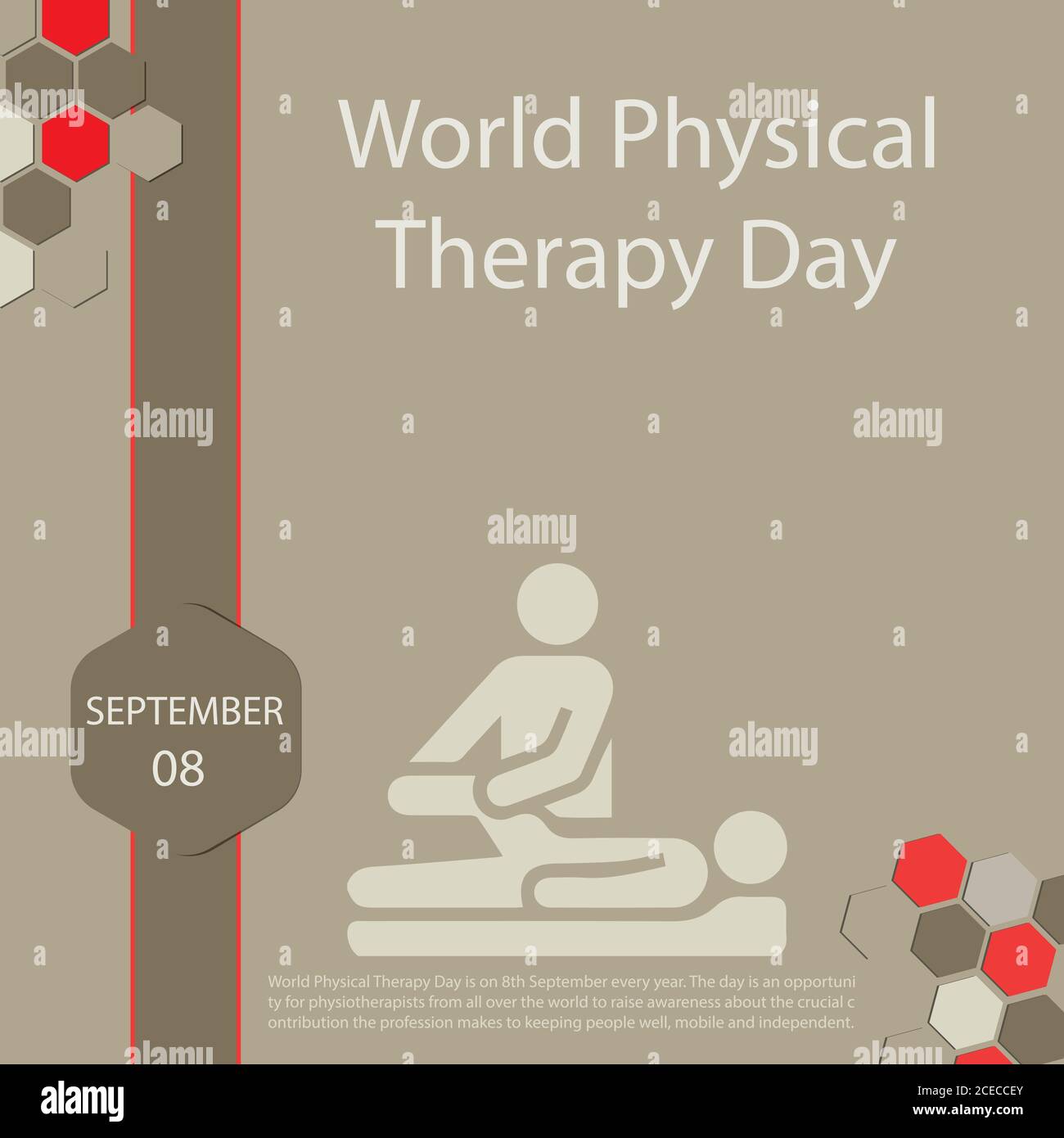 Welt Physiotherapie Tag ist eine Gelegenheit für Physiotherapeuten aus Auf der ganzen Welt, um das Bewusstsein für das entscheidende zu schärfen Die Profes beisteuern Stock Vektor