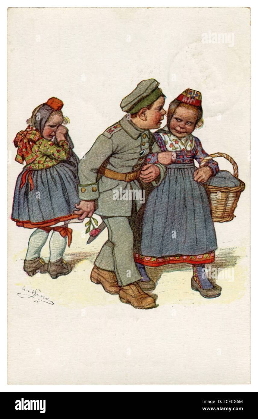 Deutsche historische Postkarte Kinder als Erwachsene Gebrochenes Herz