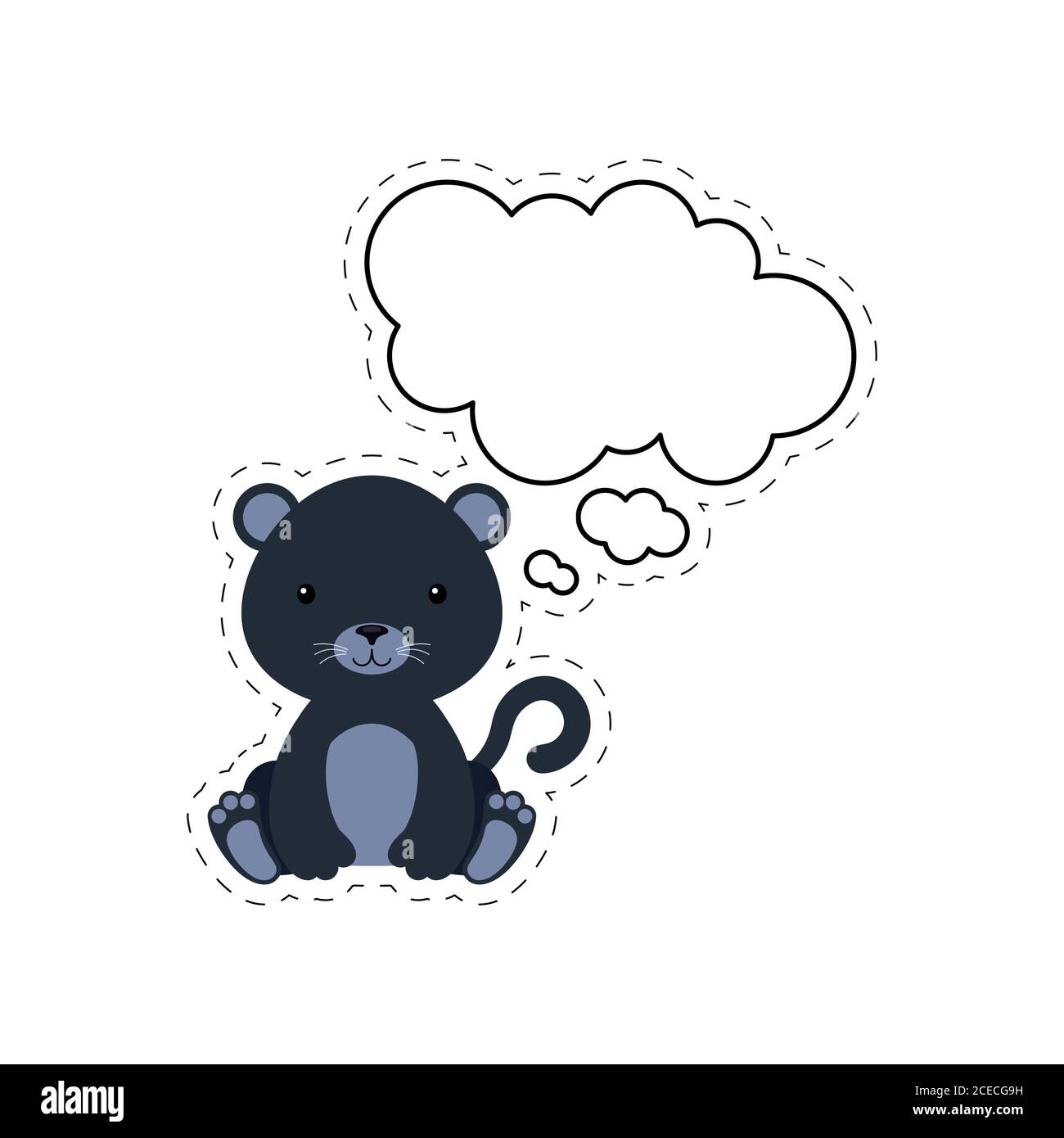 Niedliche Cartoon Panther mit Rede Blase Aufkleber. Kawaii-Zeichen auf weißem Hintergrund. Cartoon sitzende Tier Postkarte Cliparts für Geburtstag Stock Vektor