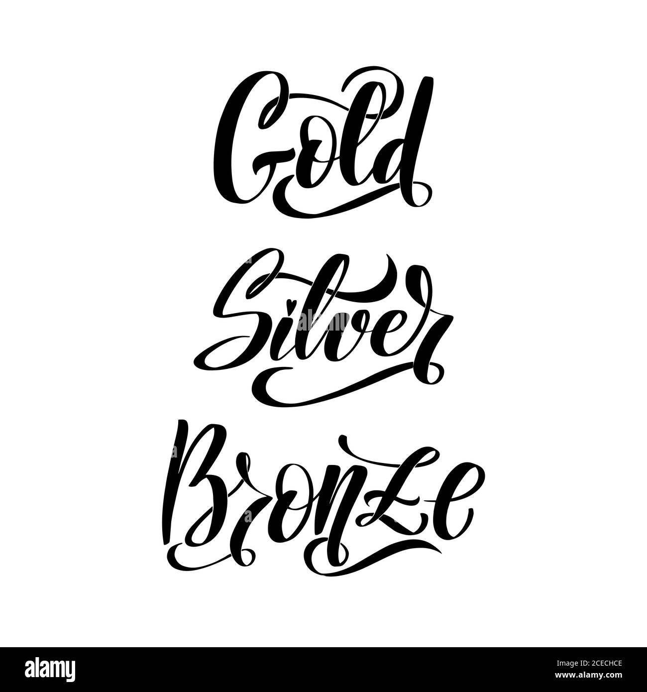 Gold Silber Bronze Wort Hand Schriftzug. Handgemachte Vektor Kalligraphie Kollektion. Stock Vektor
