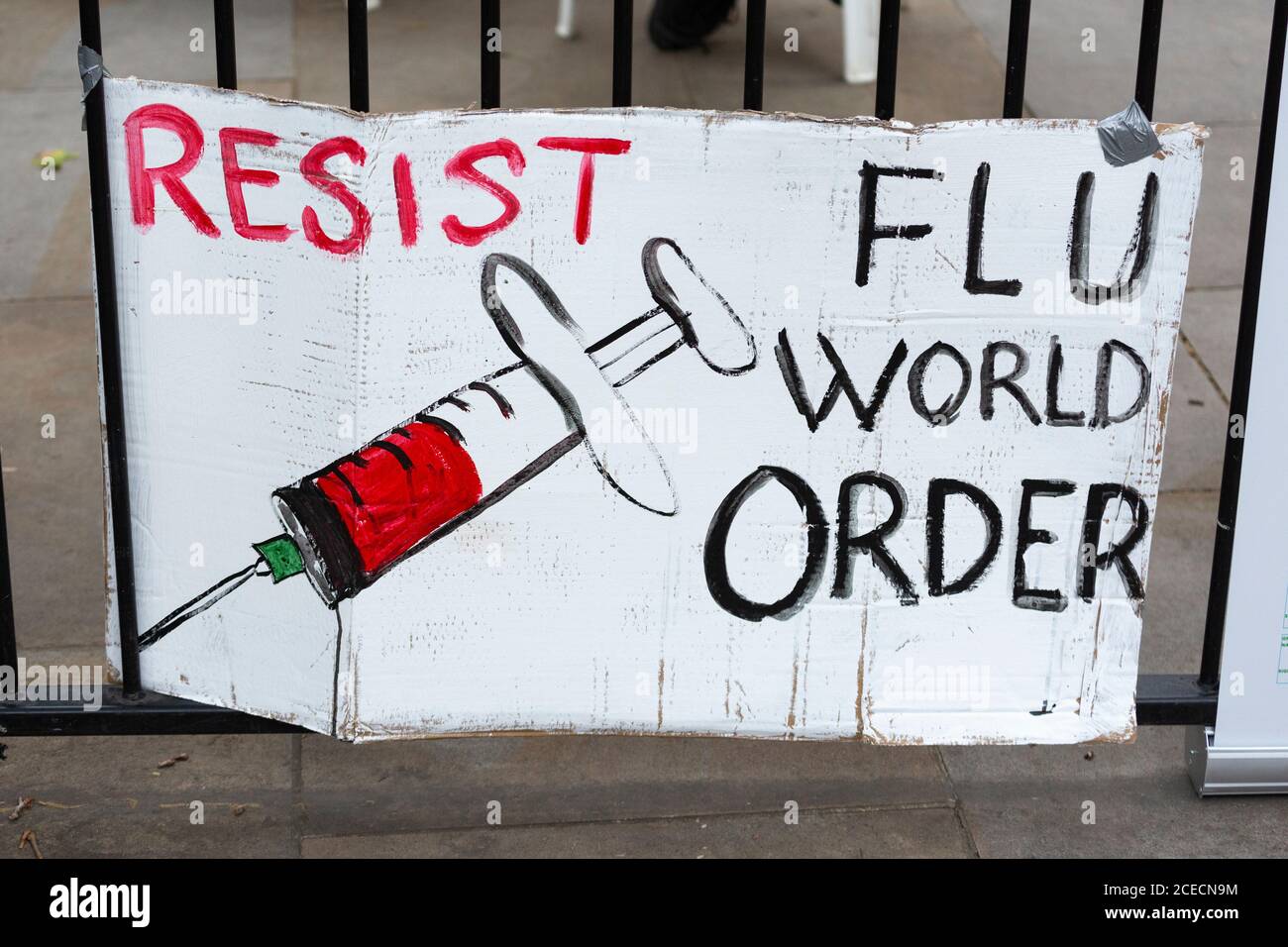 Plakat bei Anti-Lockdown Demonstration, Whitehall, London, 29. August 2020 Stockfoto