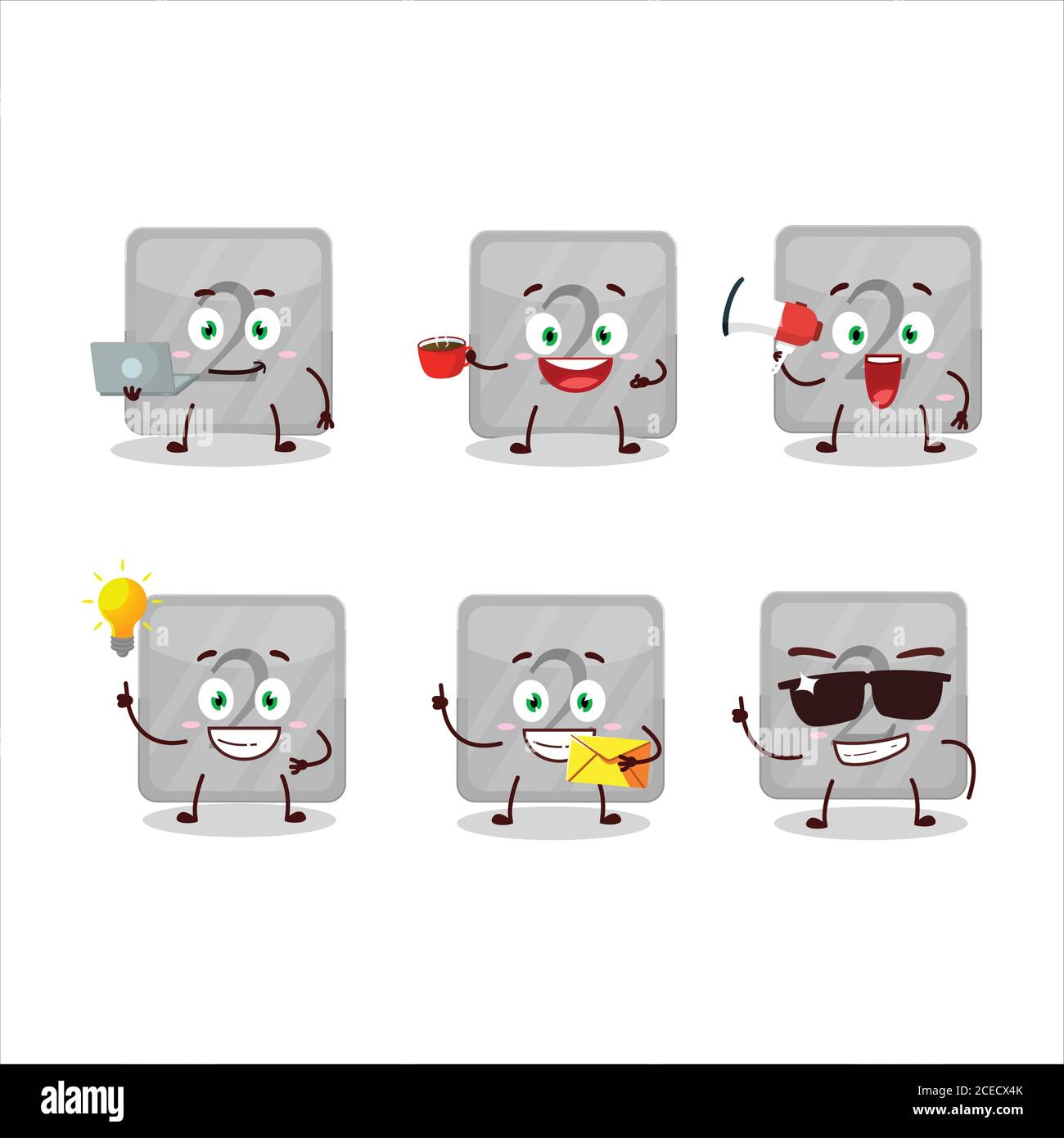 Silber erste Taste Cartoon-Figur mit verschiedenen Arten von Unternehmen Emoticons Stock Vektor