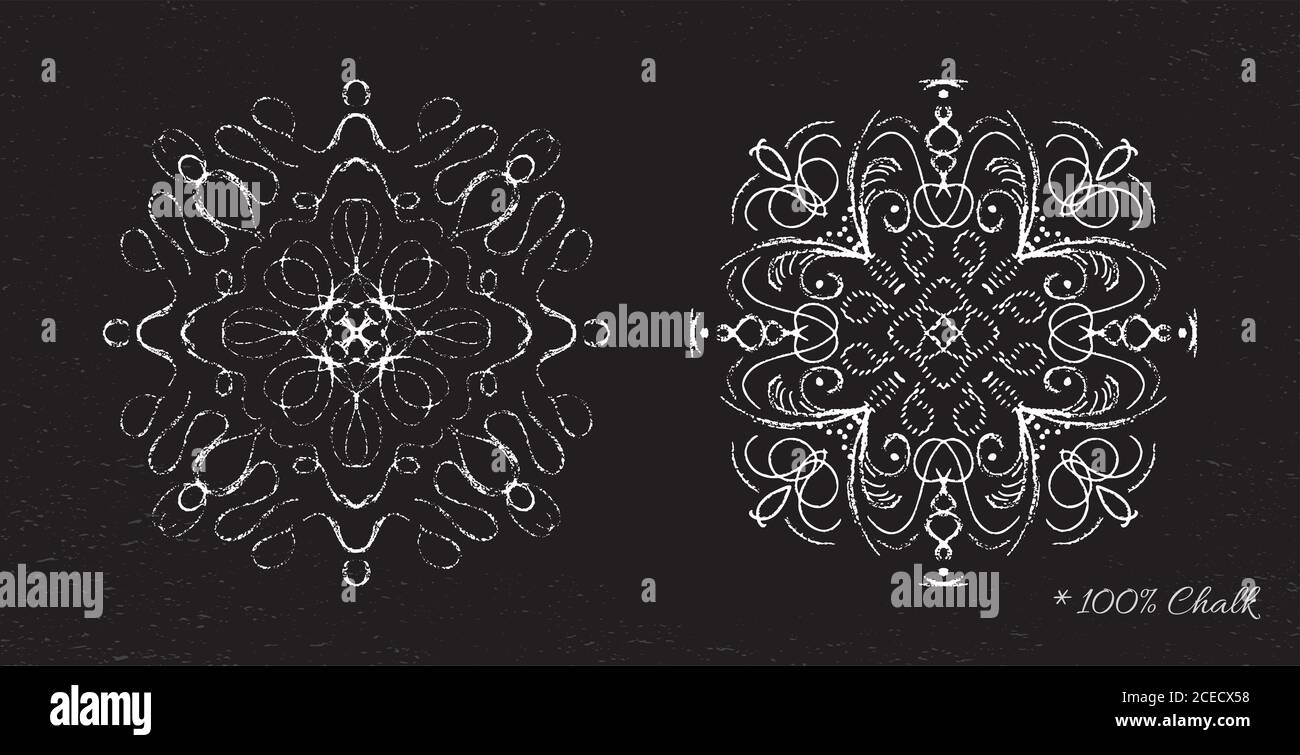 Legen Sie Schneeflocken in Kreide auf einem schwarzen Hintergrund Vektor gezeichnet Stockfoto