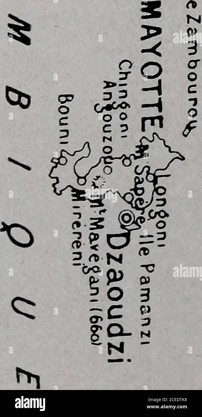 . Les Colonies français. US le Protectorat français depuis le traité div21 avril 1886, signé avec le Sultan Abdallah. UN nouveau traité de1892 annihila la puissance du sultan qui, aujourdhui, na plusquun pouvoir nominal. Le Sultan Saïd-Ali de la Grande Comore se plaça sous le Pro-tectorat français en 1886. Depuis, il fut exilé à la Réunion, maisnous avons conservé dans lîle la Situation de gouvernement protec-teur ; en fait nous administrons le pays. même Situation à Mohéli où tous les pouvoirs sont entre lesmains des autorités françaises depuis létablissement du Protec-Torat (188 Stockfoto
