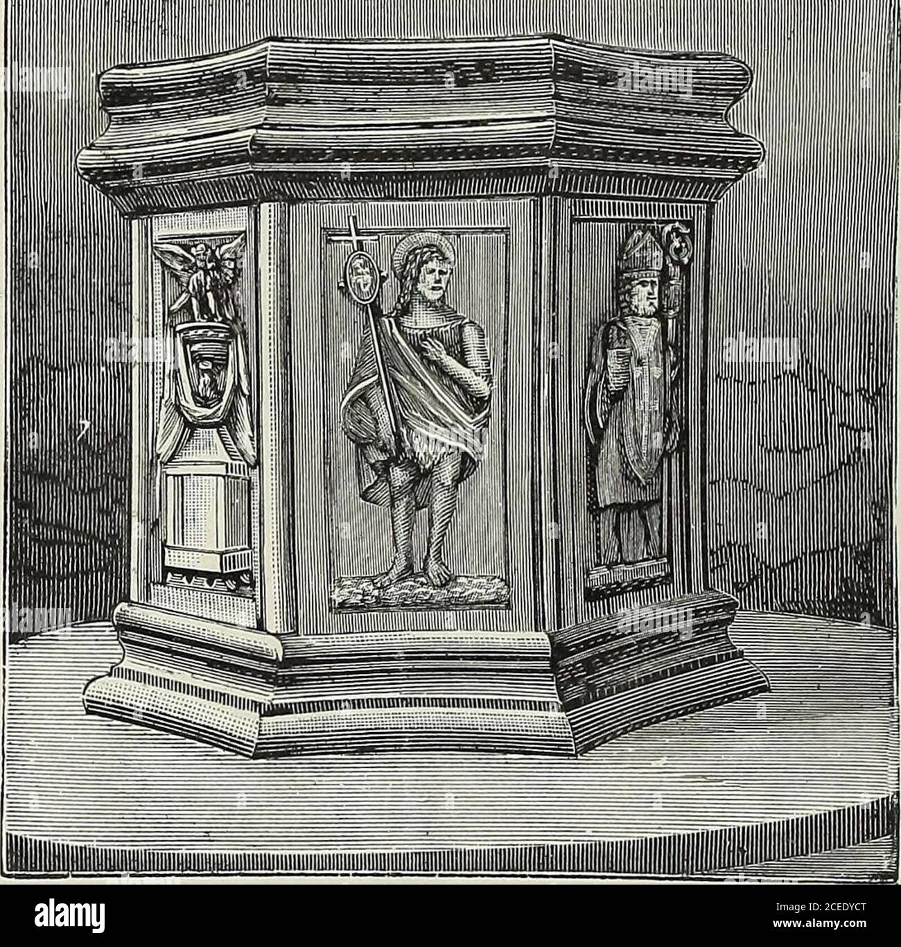 . La patria; geografia dell' Italia. Cenni storici, costumi, topografia, prodotti, industria, commercio, mari, fiumi, laghi, canali, strade, ponti, strade ferrate, porti, monumenti, dati statistici; popolazione, istruzione, bilanci provinciali e comunali, istituto di beneficenza, edifizi pubblici., ecc., ecc. Abb. 72. Imola (Cattedrale) : Braccio Distro di S. Cassiano (da fotografia Tajiburrini). 23 G Parte Terza – Italia Centrale. Abb. 73. - Imola (Cattedrale) : Il Battistero. culto. Sorse sul fondo ora detto Poluzza, fuori della città (allora Castrum) e pressoil luogo ove ora sorge la chiesa Stockfoto