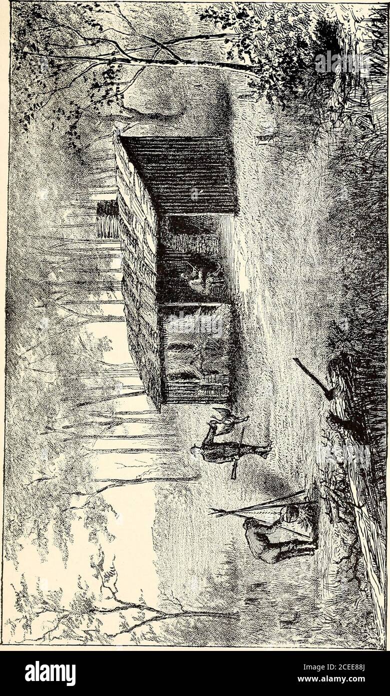 . Abraham Lincoln und der Untergang der amerikanischen Sklaverei. Das Erste Buch Der Jungen. INDIANA war in die Union als Staat zugelassen worden, und die Flut der Einwanderung, die in die neuen Statewas voll und weit verbreitet wurde. Aber Nachbarn waren nicht unangenehm in der Nähe der Lincolns in ihrem neuen Zuhause. Die eingesessene Familie, die bei seinem ersten Besuch Thomas Lincoln ihr Eigentum aufnahm, das für einen der zerstreuten Siedler verantwortlich war, schob sich in die Wildnis, wo sie auf einem Grassyknoll im Herzen des unbetretenen Waldes den Ort ihres zukünftigen Wohnortes fixedupon. Ein leichtes Jägerlager war all das c Stockfoto