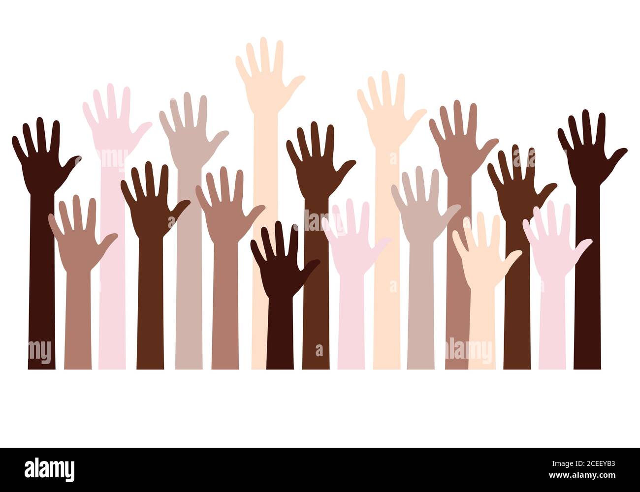 Menschliche Hände mit verschiedenen Hautfarben, Menschen von Farbe, schwarz Leben Materie, blm, Kampf gegen Rassismus, Vektor-Hintergrund Stock Vektor