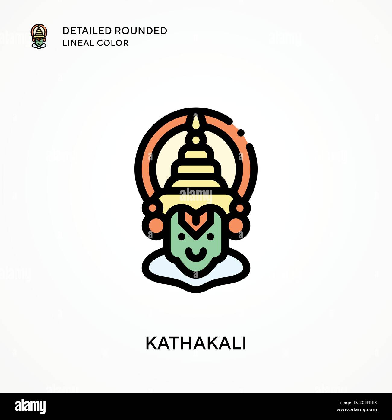Kathakali detaillierte abgerundete Linienfarbe. Moderne Vektorgrafik Konzepte. Einfach zu bearbeiten und anzupassen. Stock Vektor