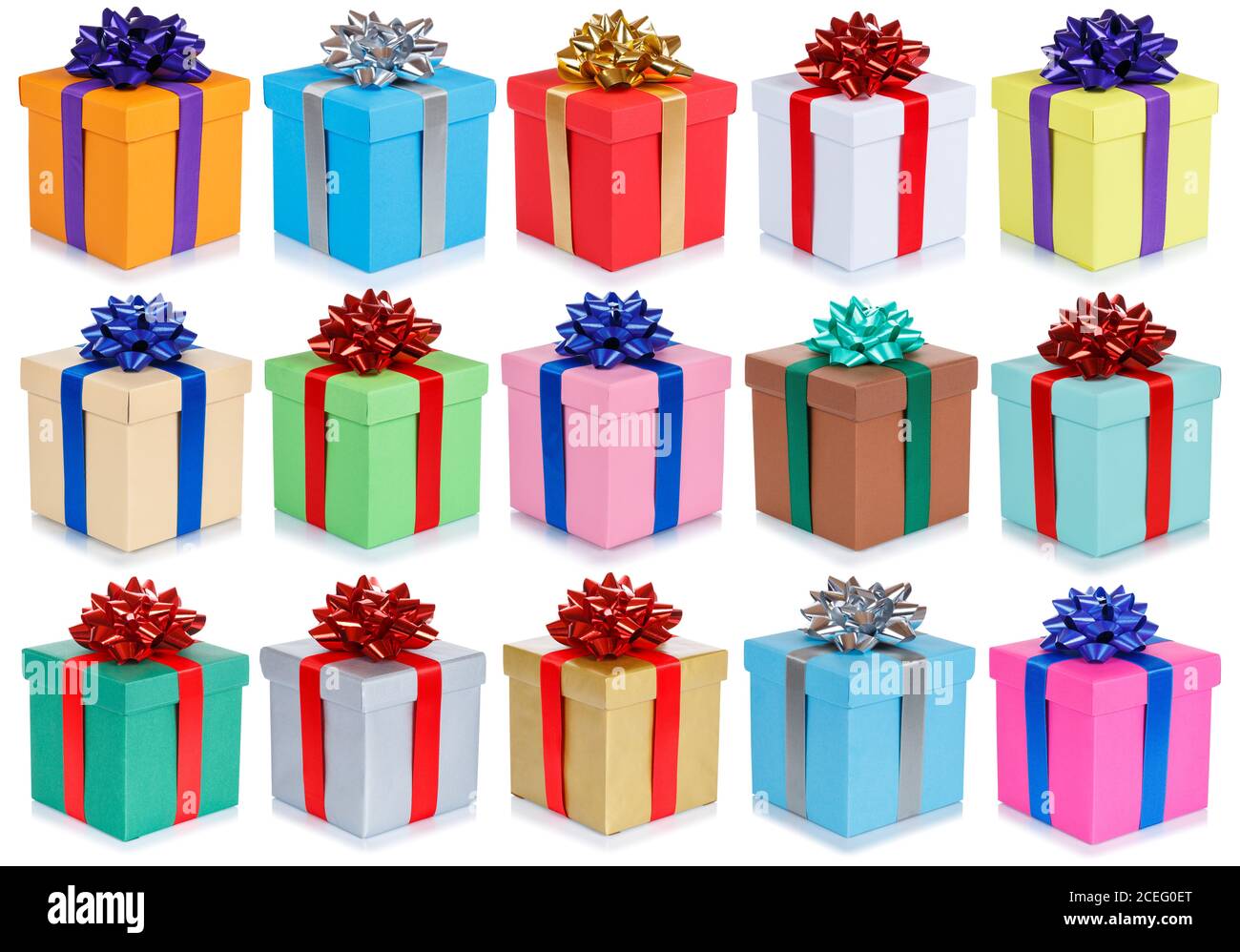 Geburtstagsgeschenke weihnachten Geschenke Kollektion Hintergrund isoliert auf einem weißen Hintergrund Stockfoto