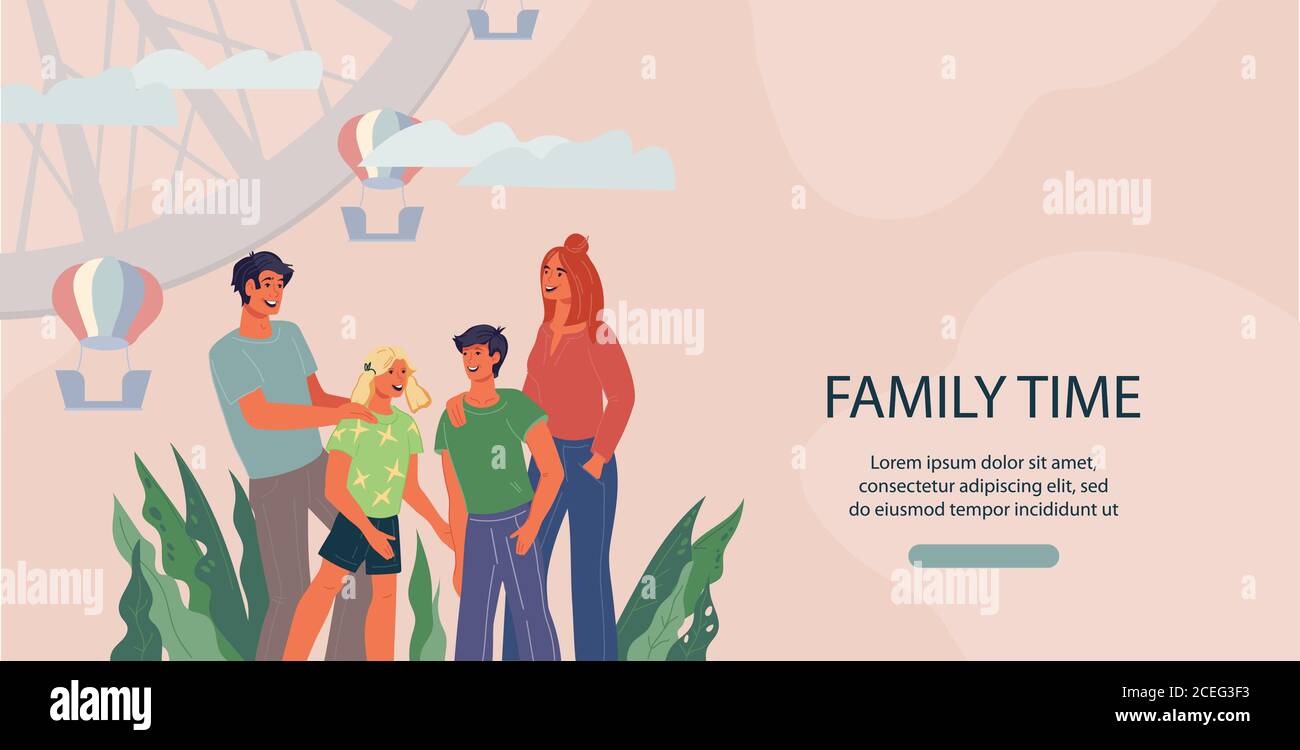 Familienzeit-Website oder Landing-Page-Modell flache Vektor-Illustration. Stock Vektor