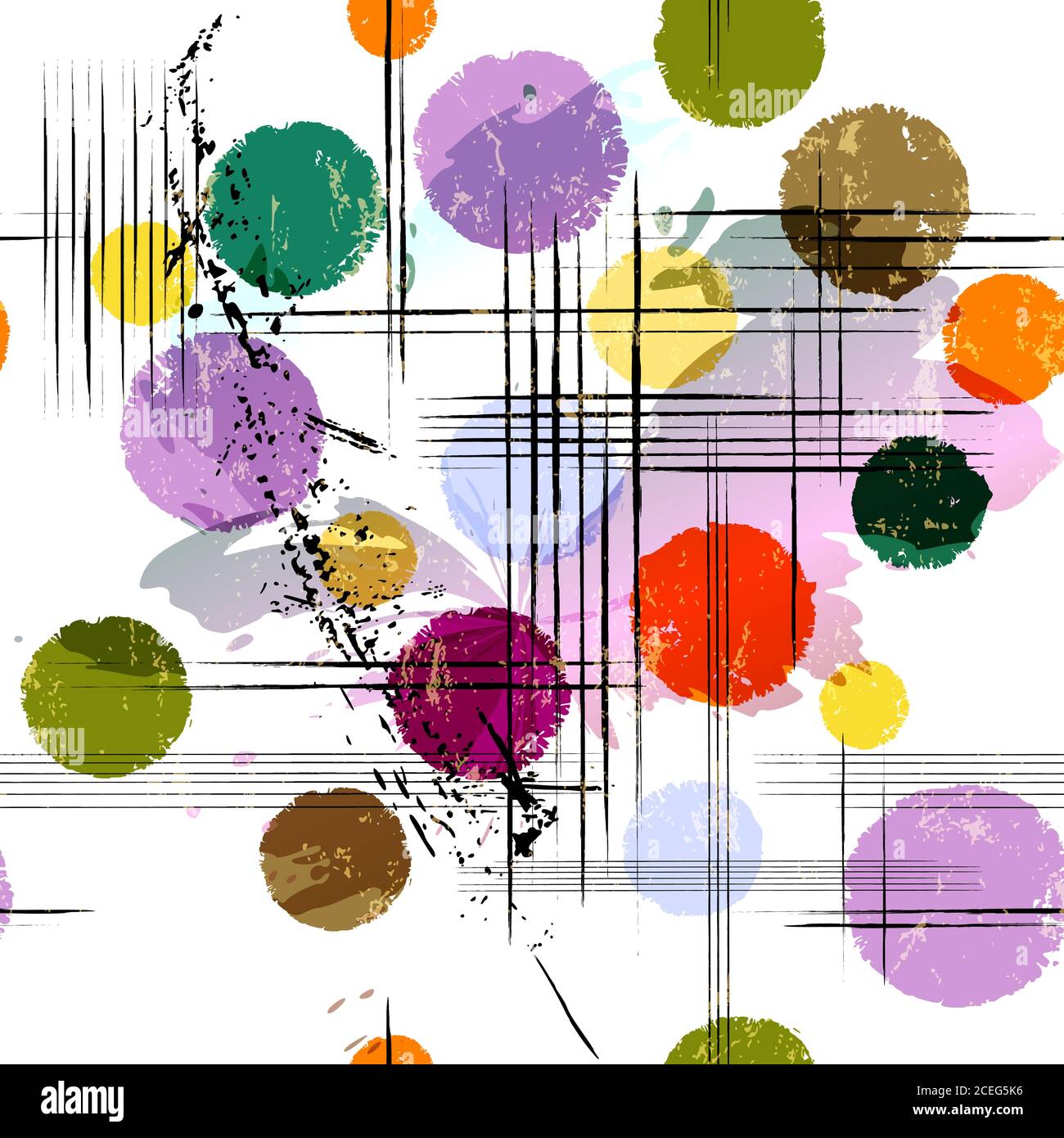 Abstraktes Hintergrundmuster, mit Kreisen, Linien, Striche und Spritzer, Kunst inspiriert, nahtlos Stock Vektor