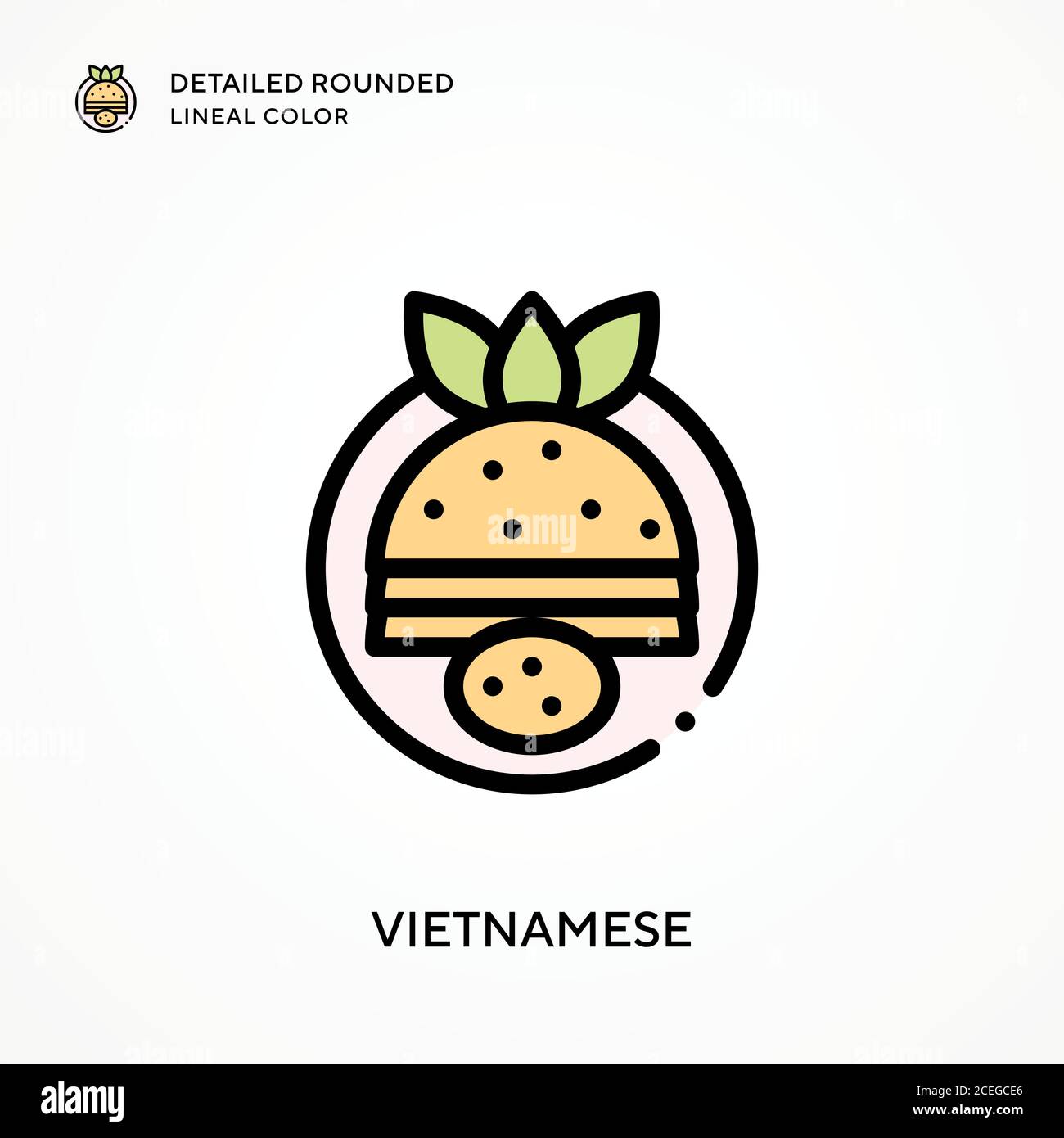 Vietnamesische detaillierte gerundete Linienfarbe. Moderne Vektorgrafik Konzepte. Einfach zu bearbeiten und anzupassen. Stock Vektor