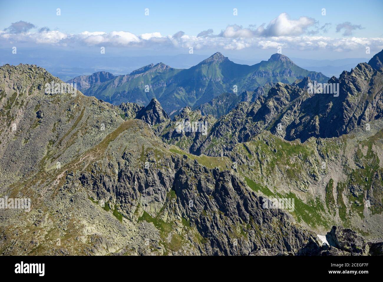 Blick von Vychodna-Vysoka auf die Belianske Tatra, Slowakei Stockfoto