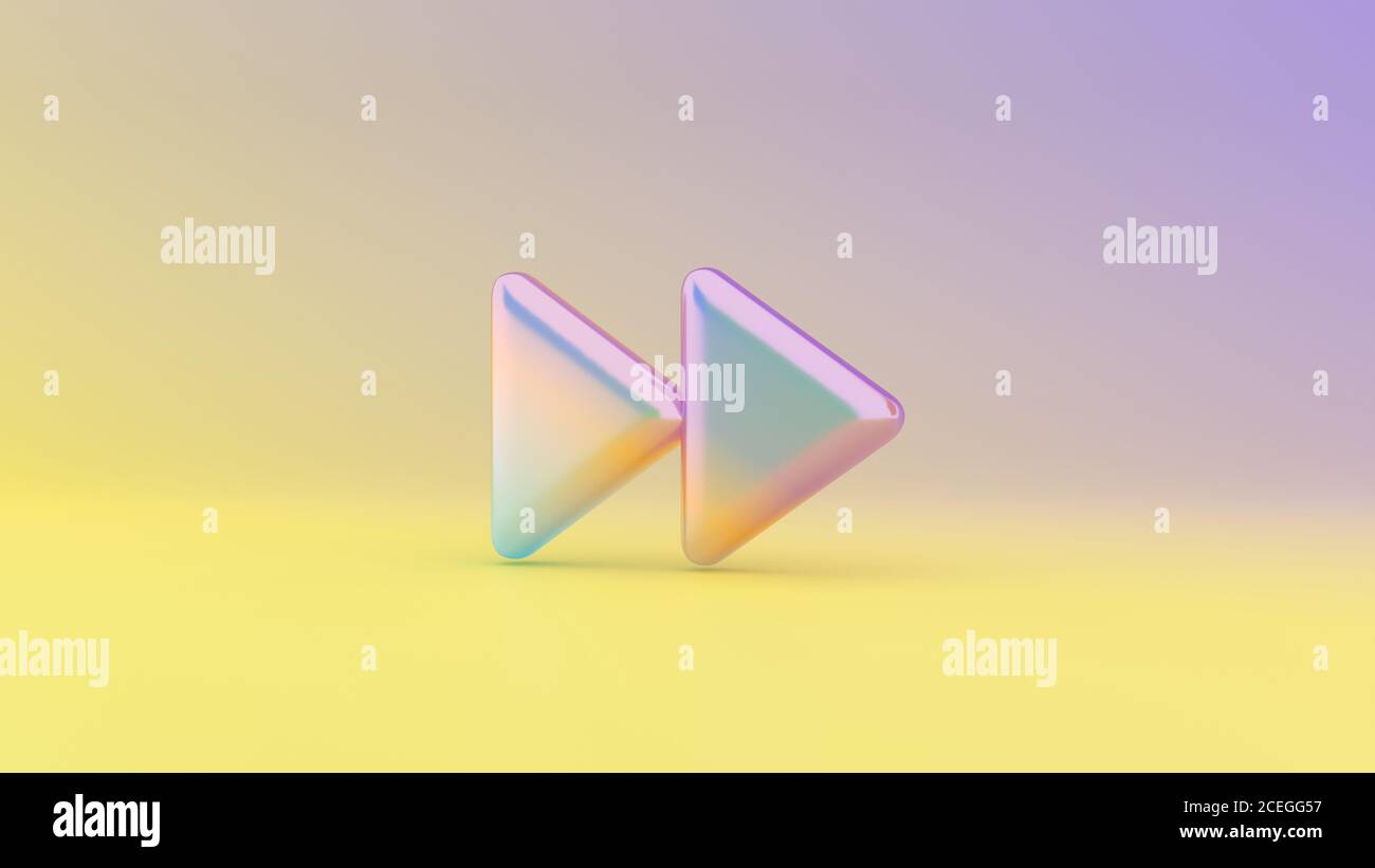 Farbenfrohe lebendige 3d-Rendering gepuffte Symbol der doppelten schnellen Vorlauf Rechte Dreieckspfeile auf farbigem Hintergrund mit Schatten Stockfoto